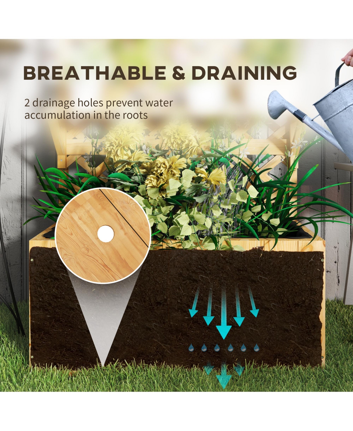 Outsunny Raised Garden Bed with Trellis and Plant Shelf, Natural