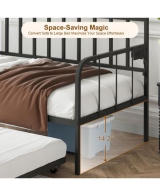 Twin Daybed with Trundle - Metal Frame, Space Saving