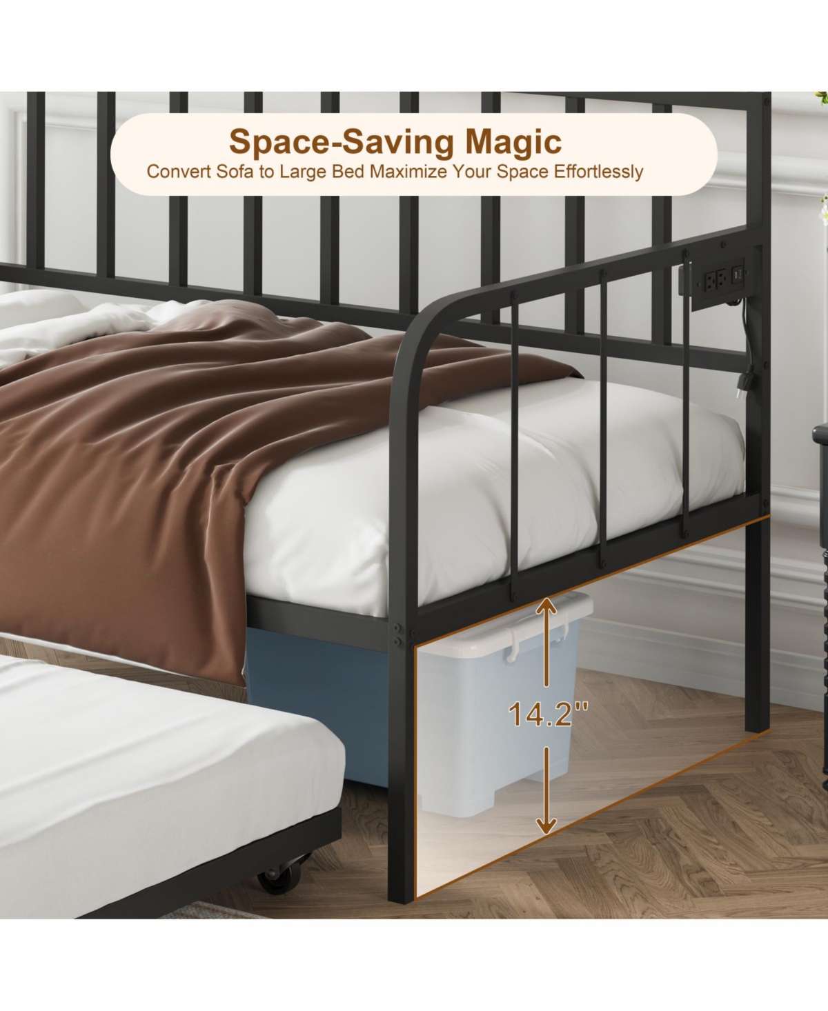 Streamdale Furniture Twin Daybed with Trundle - Metal Frame, Space Saving