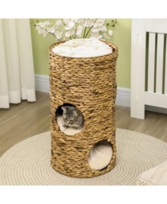 Cat Tower with Three Hideaways & Four Soft Plush Cushions in Brown
