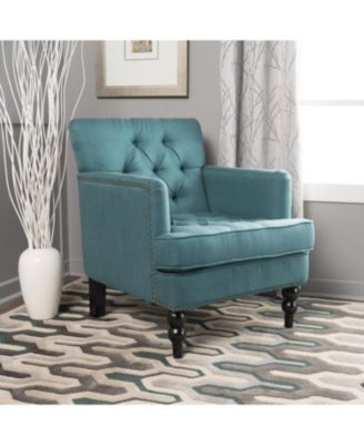 Dark Teal Tufted Club Chair With Studded Trim