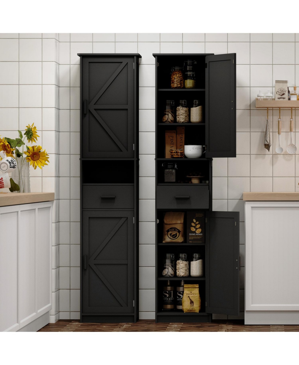 Streamdale Furniture Streamdale 69" Tall Bathroom Storage Cabinet with Barn Doors & Drawer