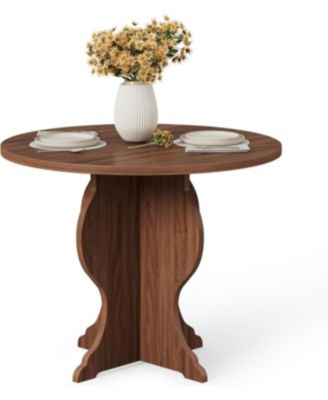 31.5" Round Dining Table for 4, Modern Farmhouse Kitchen Table with Sturdy Base, Dark Brown Circle Table for Dining Room & Living Room