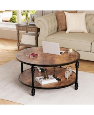 36" Round Coffee Tables with Storage, 2-Tier Round Coffee Table, Center Table Modern Wood Coffee Table, Easy Assembly