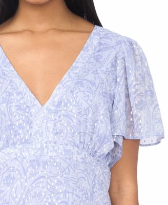 Women's V-Neck Flutter-Sleeve Maxi Dress