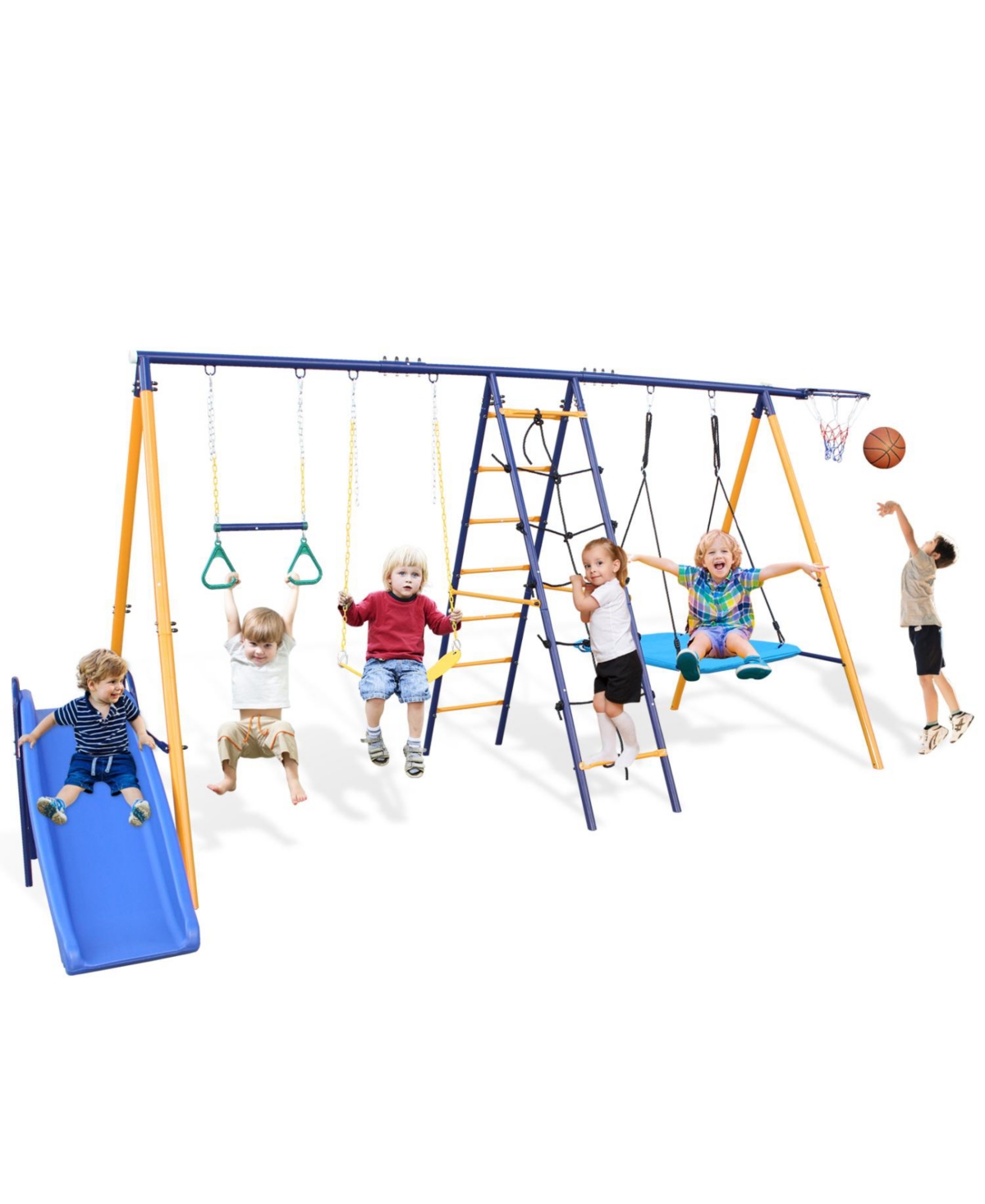 Streamdale Furniture Boys Streamdale Swing Set Slide, Swings, Net, Ladder