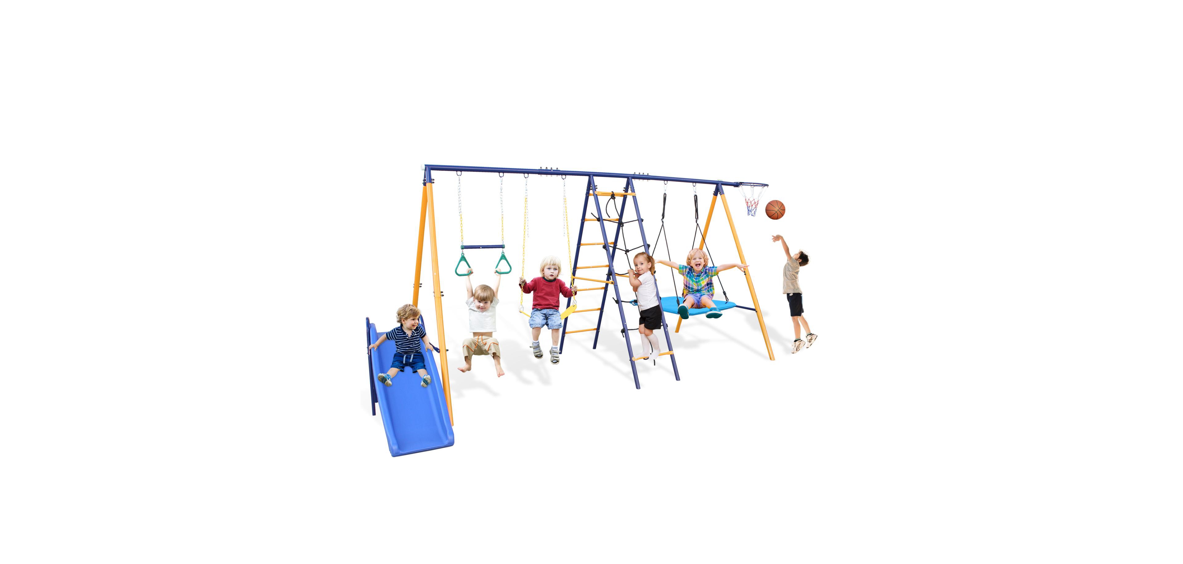 Streamdale Furniture Boys Streamdale Swing Set Slide, Swings, Net, Ladder