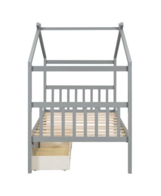 Twin Size Wooden House Bed with Drawers