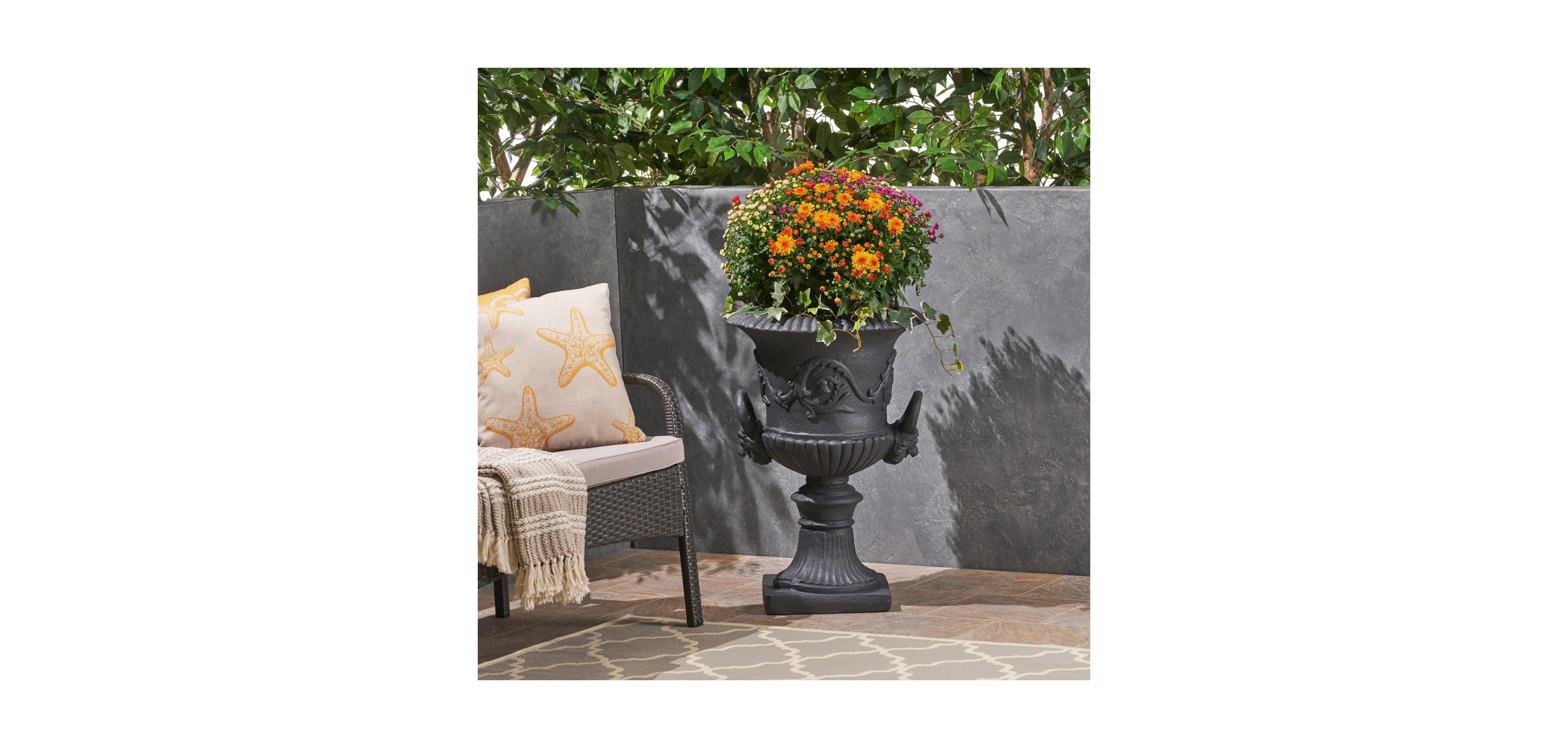 Streamdale Furniture Romanesque Black Concrete Planter Durable and Stylish