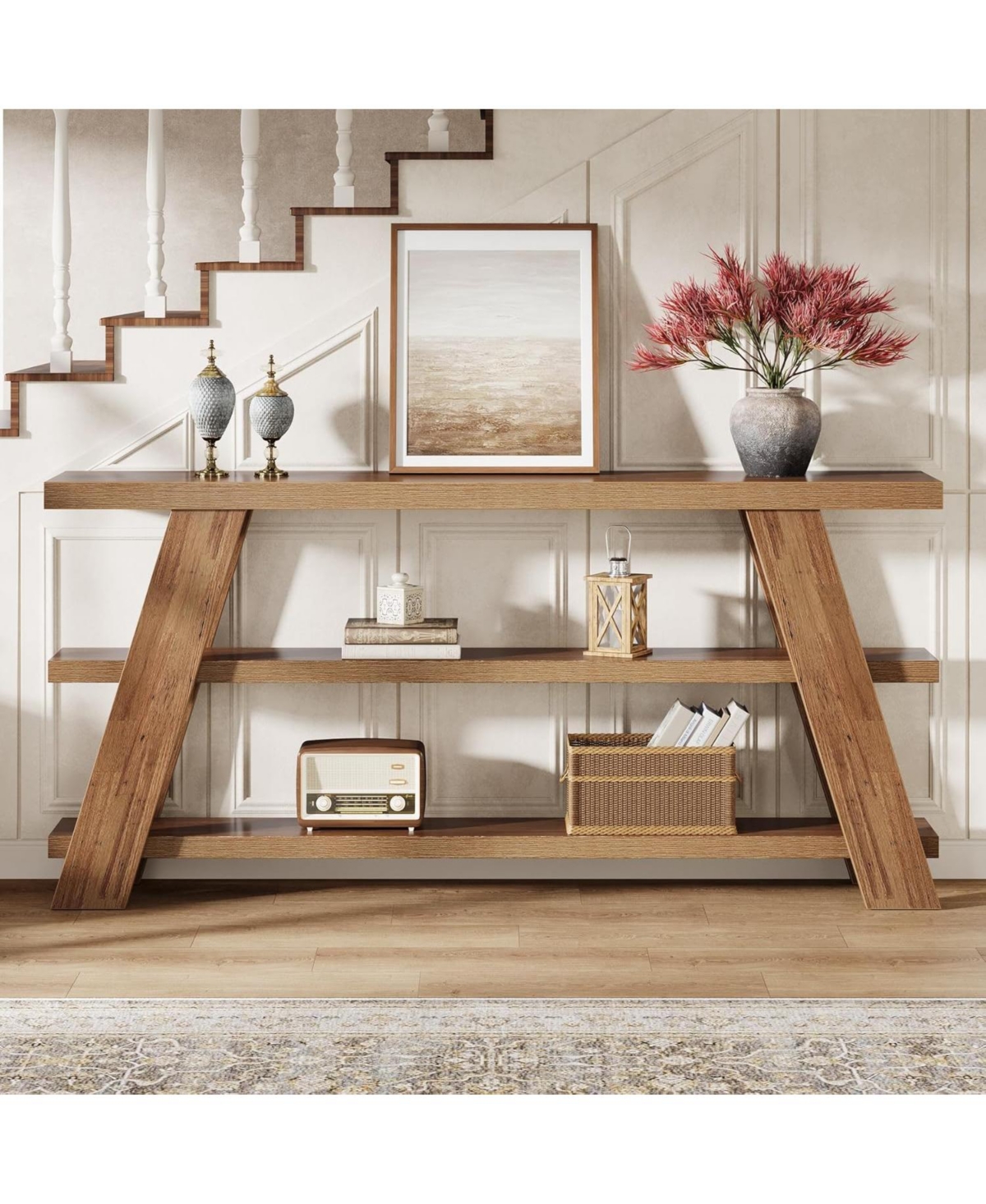 Tribesigns 70.9" Extra Long Console Table with Storage, 3-Tier Narrow Wooden Sofa Table Behind The Couch, Farmhouse Entry Foyer Table