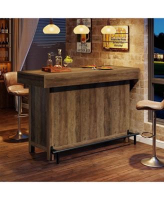 57.48-Inch Kitchen Cabinet & Bar Table, Industrial Counter Height Pub Table with 2-Tier Storage