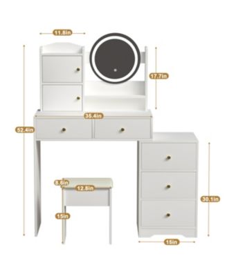 Vanity Desk with Mirror, Lights, & Chair