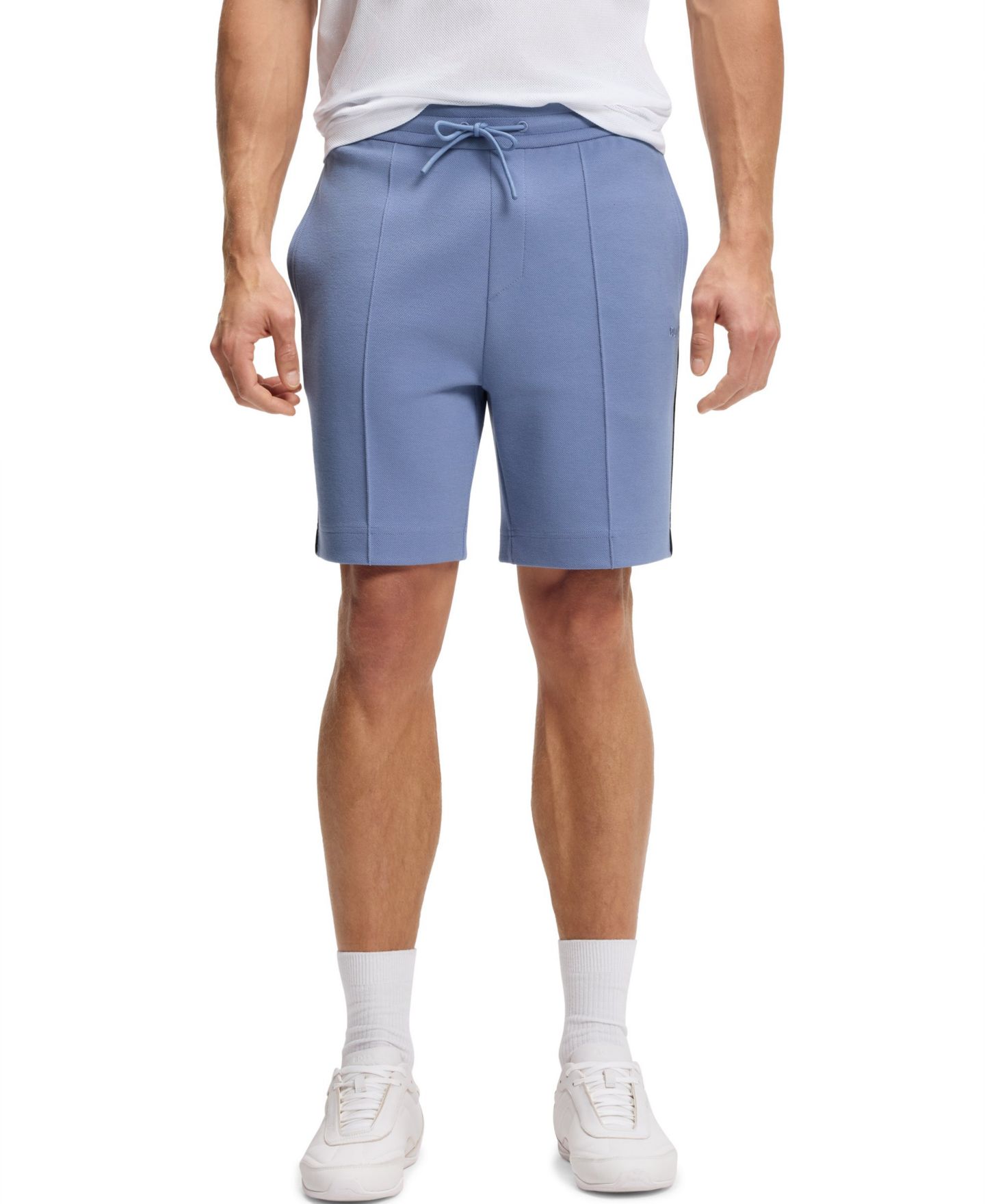Мужские шорты Hugo Boss Cotton-Blend Piping Trim, цвет: Синий — фото 1