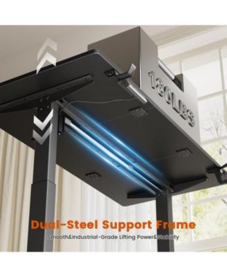 47x24" Sit-Stand Desk Height Adjustable Computer Desk with 2 Hooks, Storage Drawers, Printer Cabinet, Brown