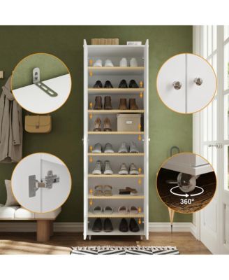 8-Tier Shoe Storage Cabinet with Adjustable Shelves, 4 wheels