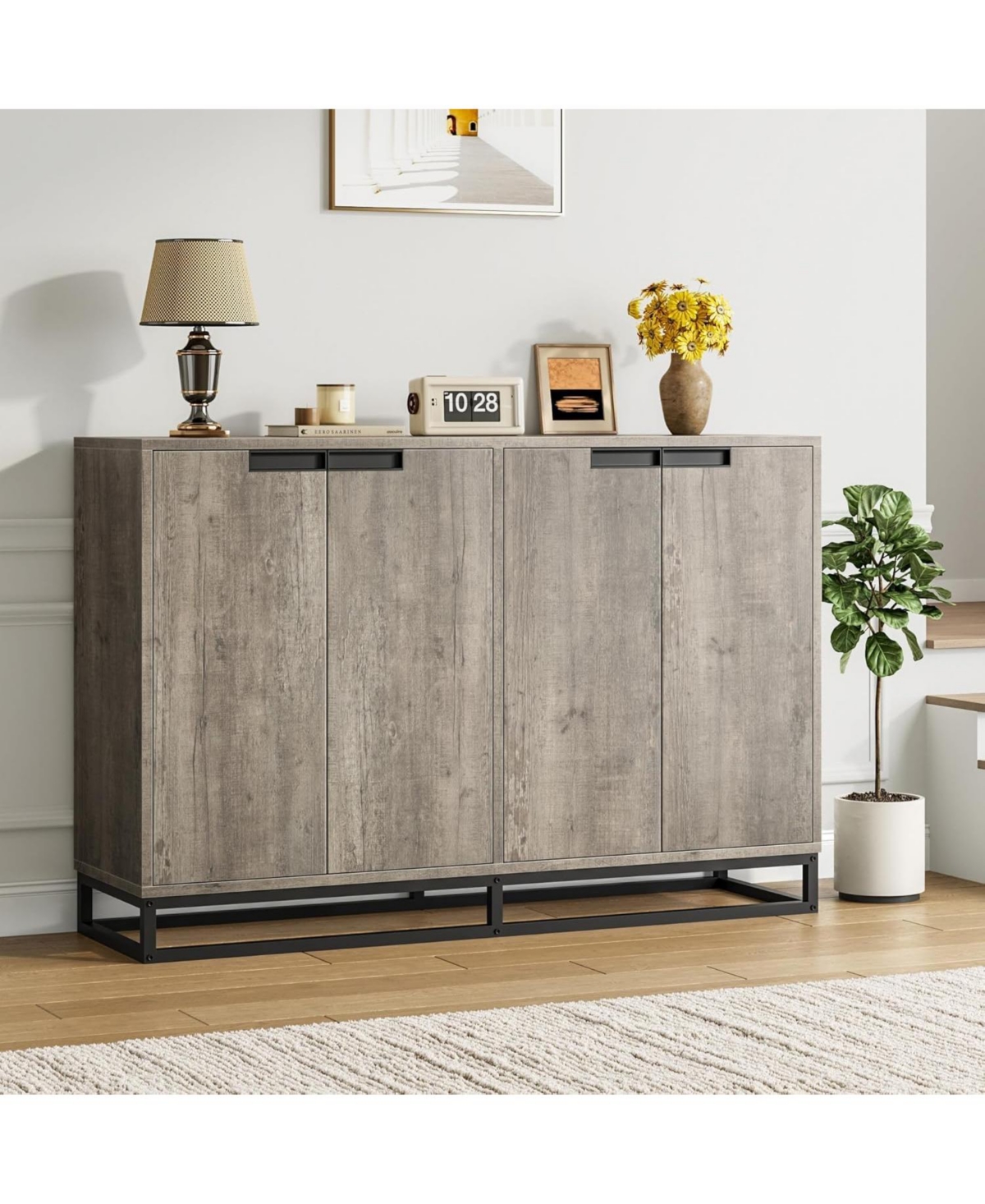 gaomon 55" Buffet Sideboard Storage Cabinet, Modern Entryway Console with Adjustable Shelves, Grey