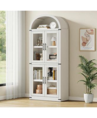 Arched Farmhouse Bookcase with Doors, 71.4" Tall Rounded Display Cabinet