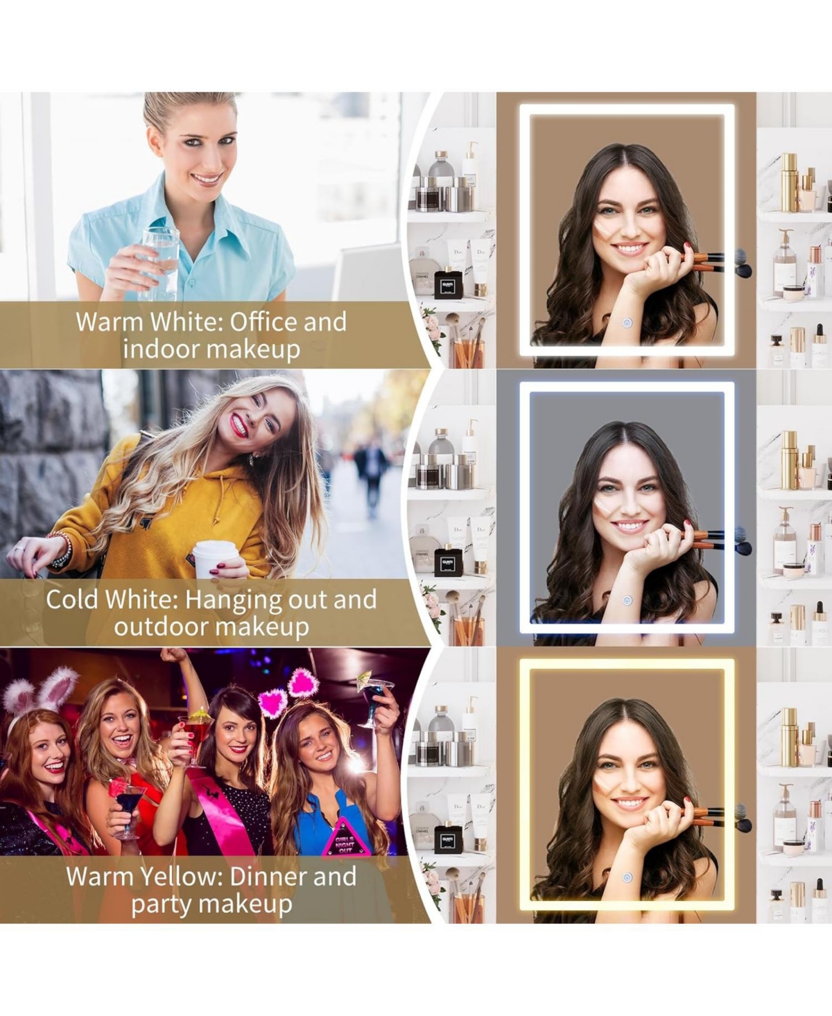 gaomon Vanity Desk with Mirror and Lights, Makeup Vanity Set with Desk and Stool