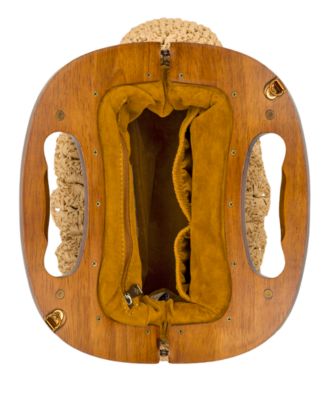 Scalloped Raffia Medium Sandrine Wooden Frame Crossbody Bag