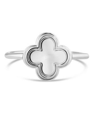 Contour-lined Clover Ring in Rhodium Plated Sterling Silver