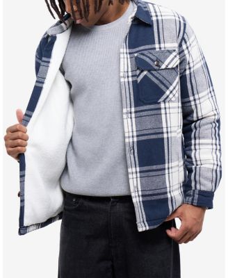X RAY Men's Cotton Plaid Flannel Button-Up Shirt Jacket With Faux Shearling Lining