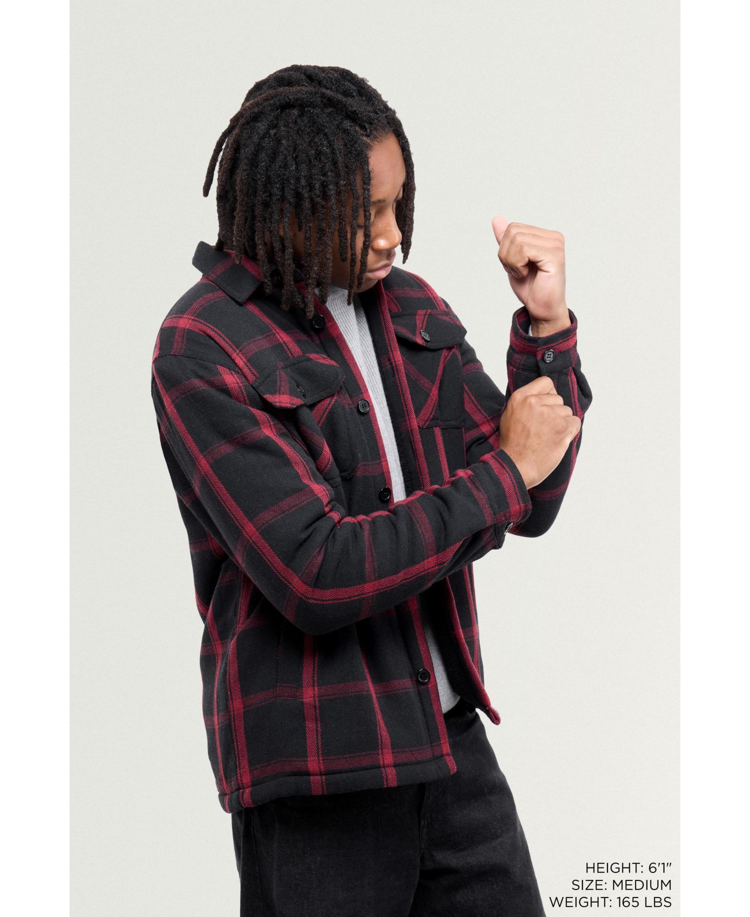 Men's Cotton Plaid Flannel Button-Up Shirt Jacket With Faux Shearling Lining