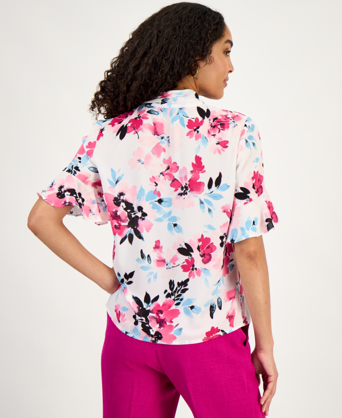 Kasper Women's Printed Ruffle-Sleeve Blouse