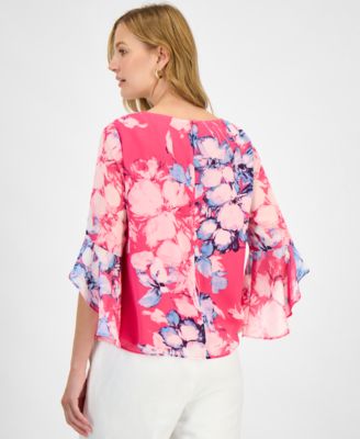 Women's Printed Ruffle-Sleeve Blouse