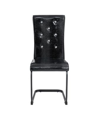  Set of 2 Retro Alligator Upholstered Dining Chairs with Crystal Buckle, Black Legs