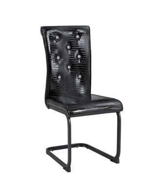  Set of 4 Retro Alligator Upholstered Dining Chairs with Crystal Buckle, Black Legs