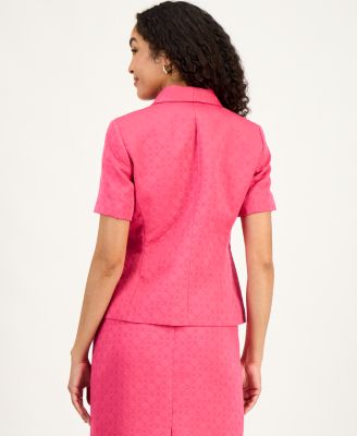 Women's Circle Jacquard Short-Sleeve Blazer, Regular & Petite