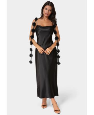 Women's Cascading Floral Satin Maxi Dress