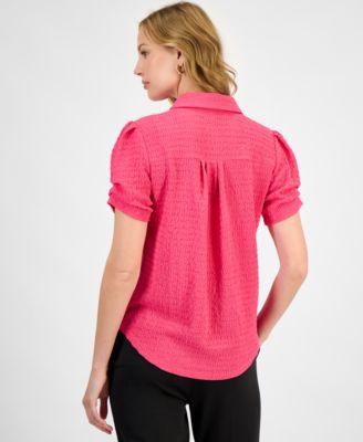 Women's Textured Collared Button-Front Blouse, Regular & Petite