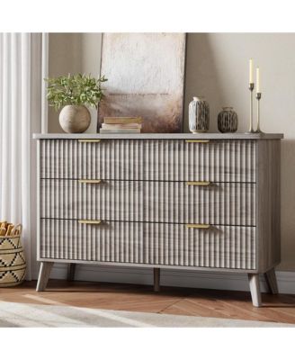 Fluted Dresser for Bedroom, 6 Deep Drawer Modern Wood Storage Chest, Grey