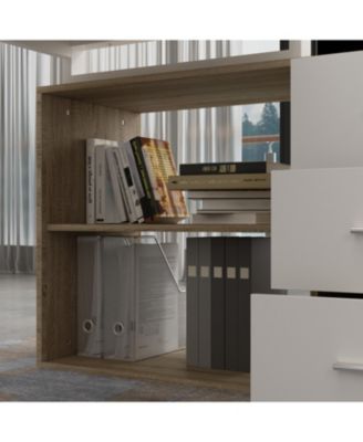 3-Drawers Removable Tabletop L-Shaped Computer Desk, Writing Desk, Office Desk,Shelves