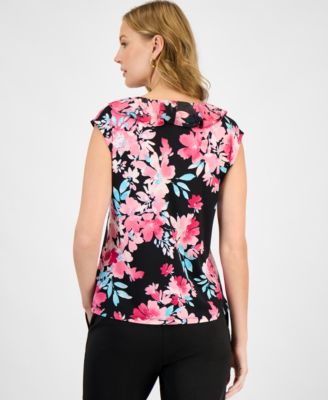 Women's Printed Ruffle-Trim V-Neck Top