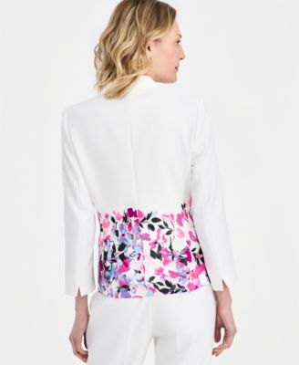 Women's Floral-Print Double-Button Blazer, Regular & Petite