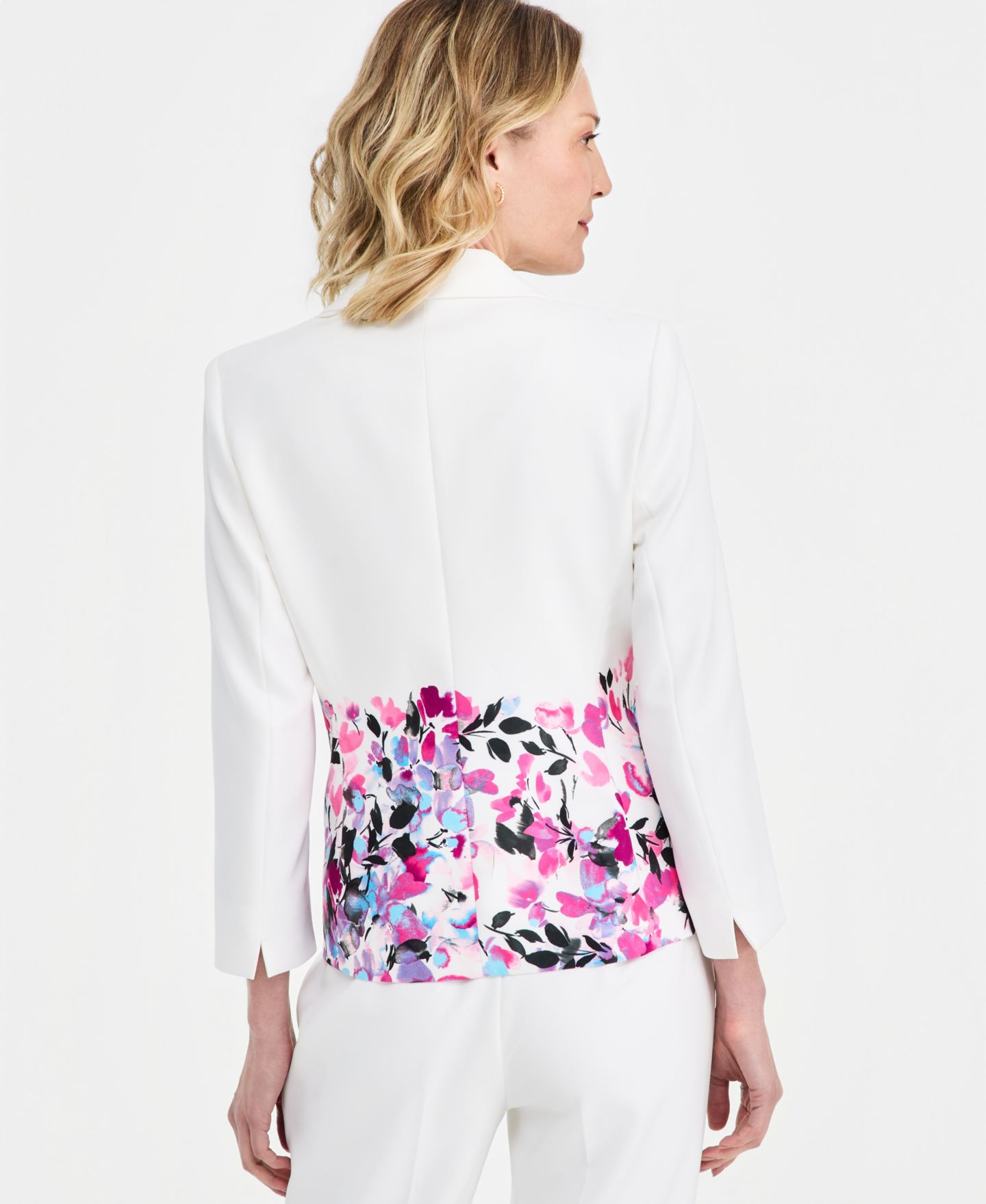 Женский пиджак Kasper Petite Floral-Print Double-Button Blazer, цвет: Белый разноцветный — фото 6