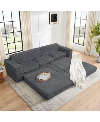 Corduroy L-Shape Modular Sectional Sofa - Unfolds into a Bed