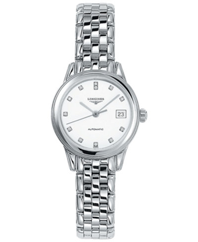 Longines Women's Swiss Automatic Flagship Diamond Accent Stainless Steel Bracelet Watch 26mm L42744276