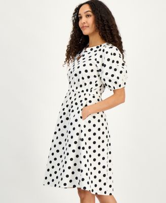 Women's Polka Dot Puff-Sleeve Midi Dress, Regular & Petite