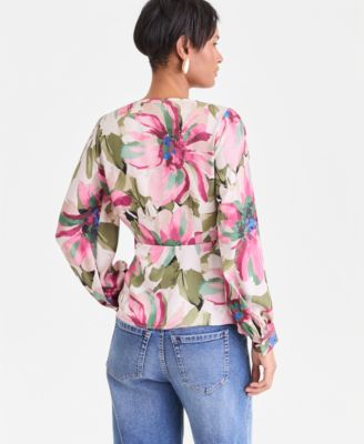 Women's Long Sleeve Printed Wrap Blouse