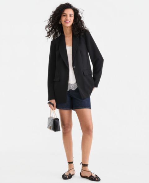 Женский пиджак I.N.C. International Concepts Oversized One-Button Blazer, цвет: Глубокий чёрный