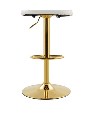 Set of 2 White PU Leather Bar Stools with Gold Base & Footrest