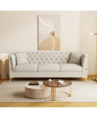  Luxurious Faux Sherpa Sofa with Gold Accents & Removable Cushions
