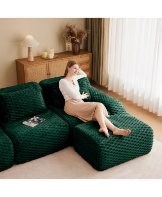 82" L-Shaped Flannelette Modular Sectional Sofa with Movable Ottoman