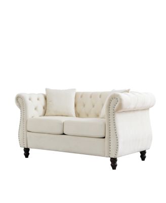  Chesterfield 58.8" Velvet 2-Seater Tufted Sofa with Rolled Arms & Nailhead Accents