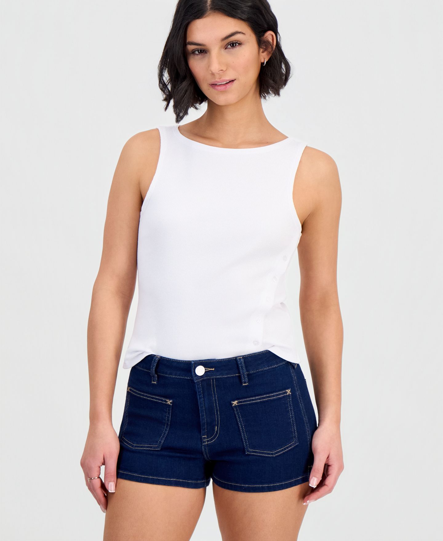 Женские шорты Indigo Rein Juniors' Sailor High Rise Denim Shorts, цвет: Тёмный синий — фото 4