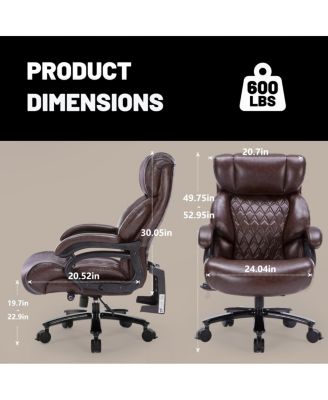600lbs Big and Tall Office Chair, Executive Chair with Adjustable Headrest, High Back, Heavy Duty PU Leather