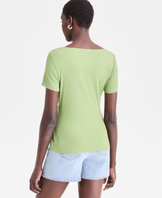 Women's Short Sleeve Asymmetric-Neck Top